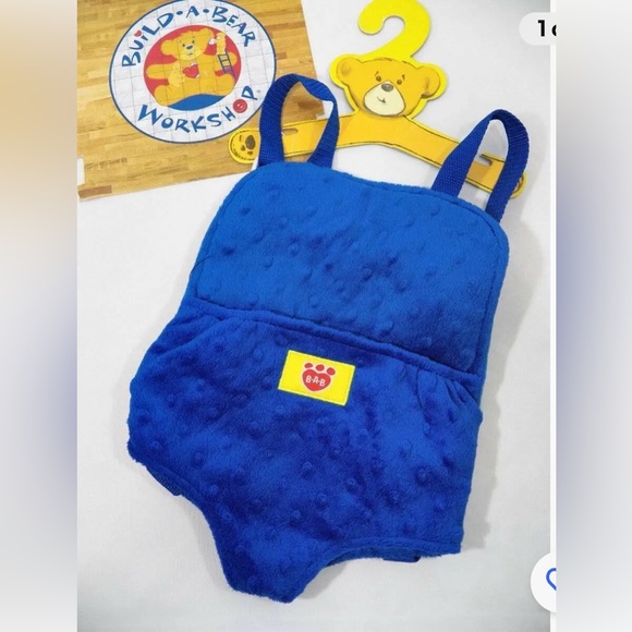 Build A Bear Bundle: BAB Brown Bear, Plush Blue Carrier, BAB shoes & BAB hat - Picture 4 of 16